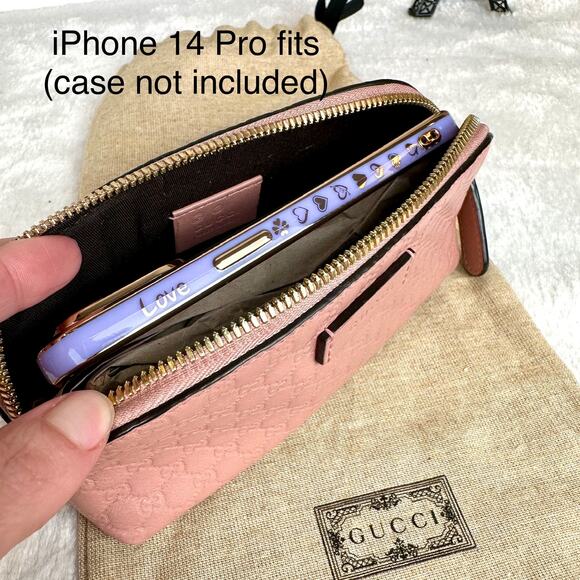 GUCCI pink guccissima leather wristlet cosmetic pouch bag Very Pretty! GREAT - Picture 16 of 16